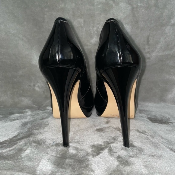 Saks Fifth Avenue “Bethany” Black Patent Leather Peep-Toe Platform Heels Size 9 - Picture 7 of 10